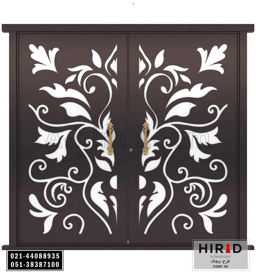 درب فلزی لیزری دولنگه هیراد طرح پیچک کد 2059 عرض 265 ارتفاع 223 